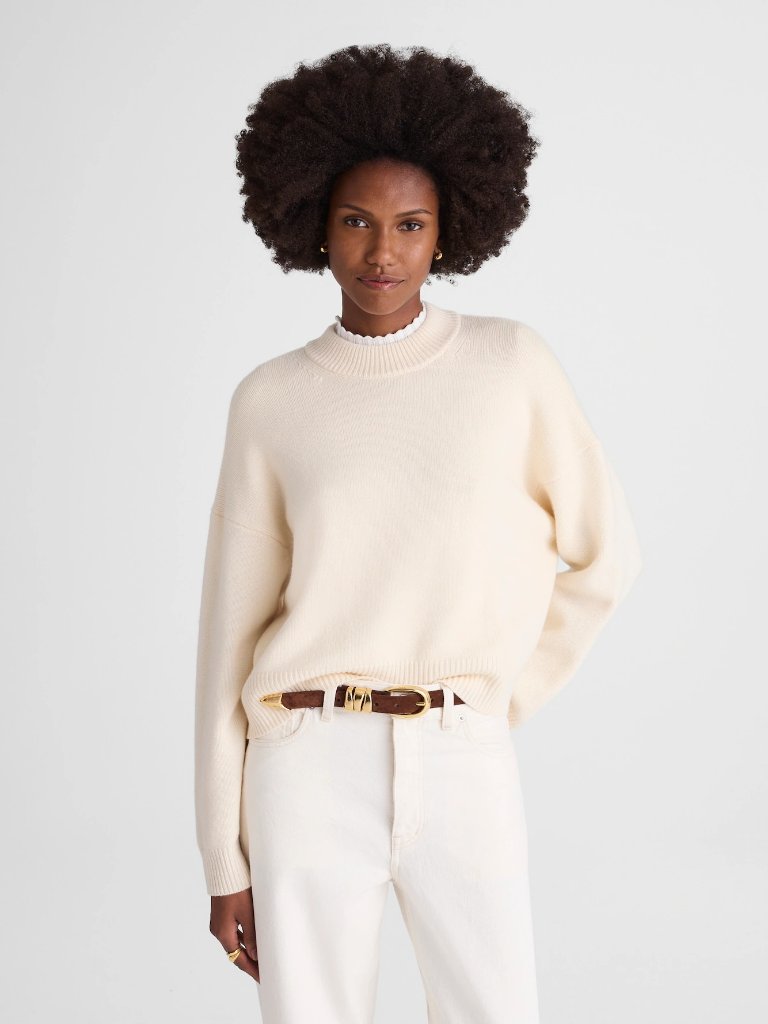 Madewell Softwool Boxy Crewneck Sweater In Hthr Cloud, Size X-Small